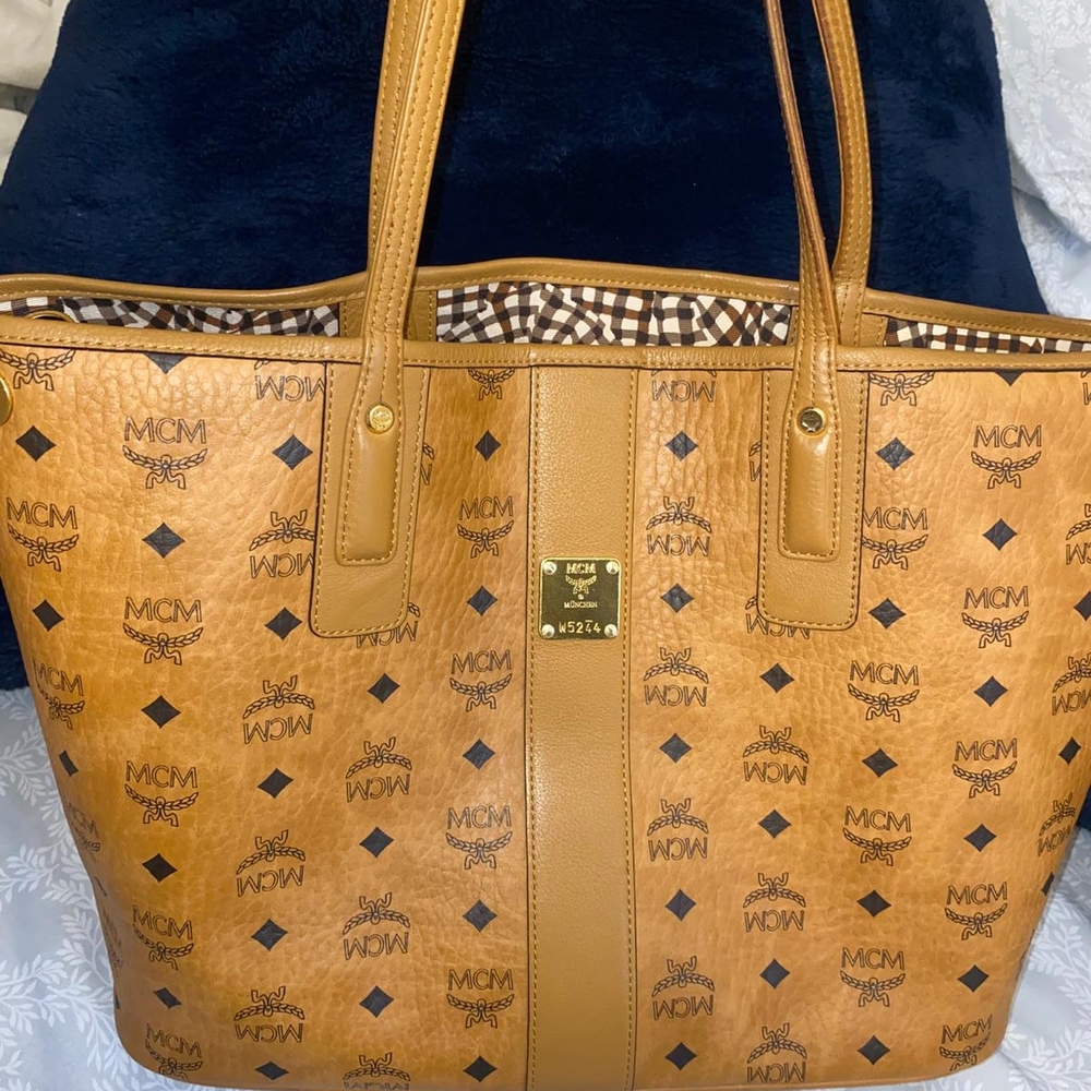 MCM Tan Visetos Shoulder Bag